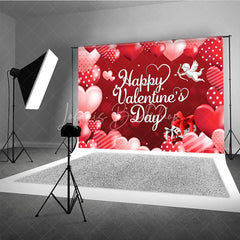 Lofaris Happy Valentines Day Backdrop Red Romantic Cupid Angel White Hearts Background Love Theme Party Decoration Photo Prop