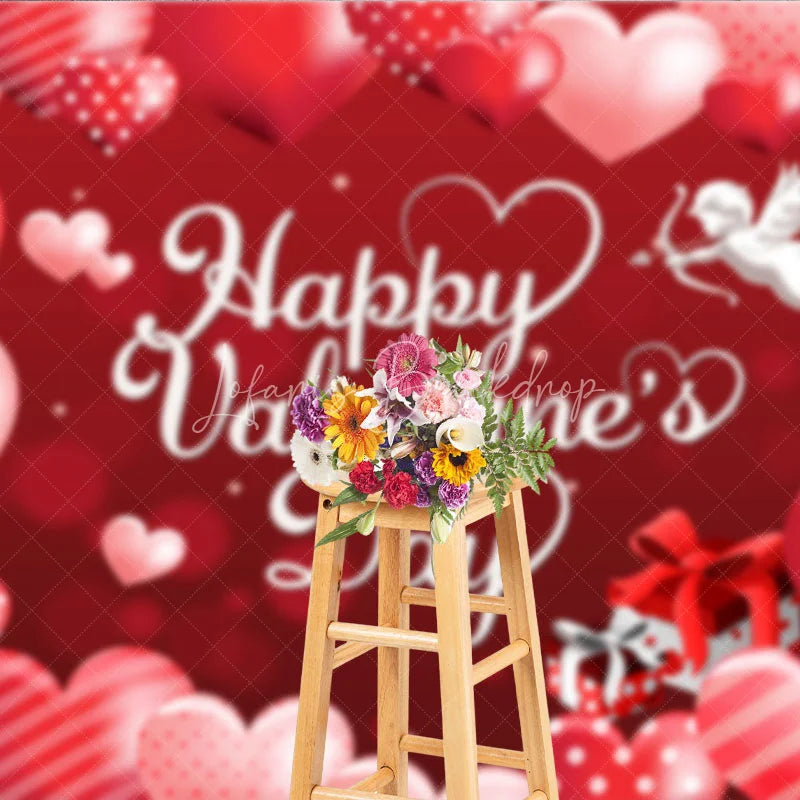 Lofaris Happy Valentines Day Backdrop Red Romantic Cupid Angel White Hearts Background Love Theme Party Decoration Photo Prop