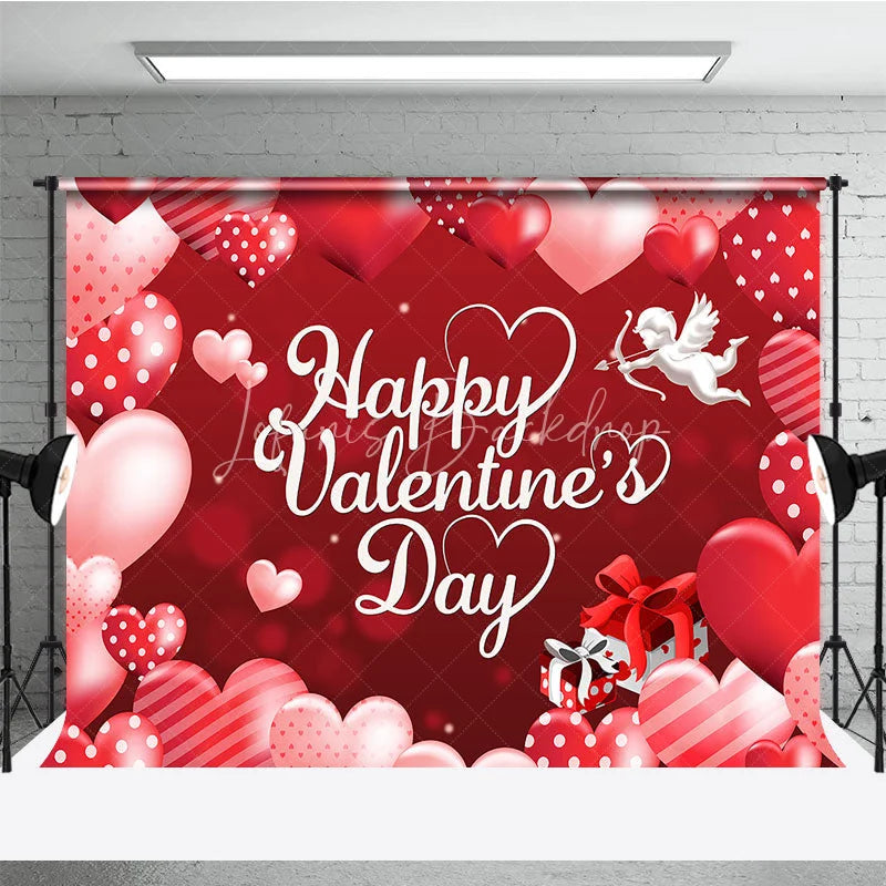 Lofaris Happy Valentines Day Backdrop Red Romantic Cupid Angel White Hearts Background Love Theme Party Decoration Photo Prop