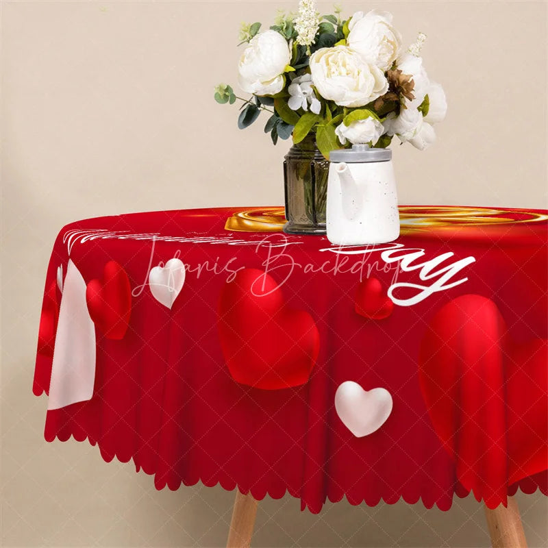 Lofaris Happy Valentines Day Gold Love Round Tablecloth 3D Heart Red Table Cover for Party