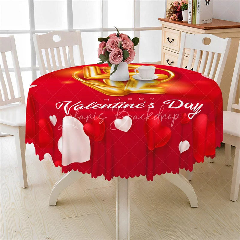 Lofaris Happy Valentines Day Gold Love Round Tablecloth 3D Heart Red Table Cover for Party