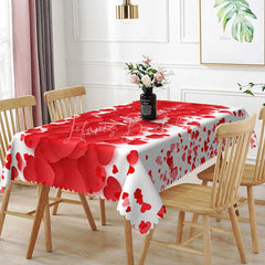 Lofaris Happy Valentines Day Red Heart Rectangle Tablecloth 3D Petal Love Pattern Romantic Holiday Party Decor