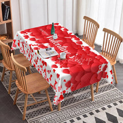Lofaris Happy Valentines Day Red Heart Rectangle Tablecloth 3D Petal Love Pattern Romantic Holiday Party Decor