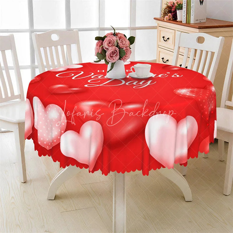 Lofaris Happy Valentines Day Red Heart Round Tablecloth Romantic Love Text Table Cover for Party