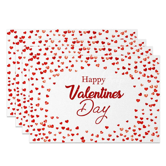 Lofaris Happy Valentines Day Set of 4 Placemats Scattered Red Glitter Hearts Table Mats for Romantic Holiday Party