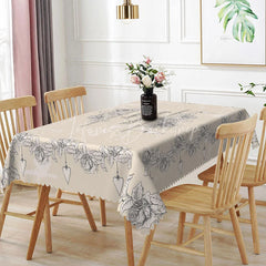 Lofaris Happy Valentines Day Sketch Rose Rectangle Tablecloth Beige Grunge Floral Text Farmhouse Holiday Decor