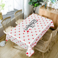 Lofaris Happy Valentines Day Text Rectangle Tablecloth Red Hanging Heart Grid Festive Holiday Dining Decor