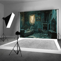 Lofaris Haunted Abandoned Bedroom Photography Backdrop Derelict Interior for Horror Photos Post-Apocalyptic Room Scene