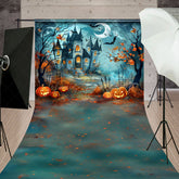 Lofaris Haunted Castle on Halloween Night Sweep Backdrop Spooky Pumpkins and Bats Fairytale Horror Photo Shoots