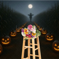 Lofaris Haunted Cornfield Photography Backdrop Spooky Scarecrow and Jack-o-lanterns Halloween Night Photo Background