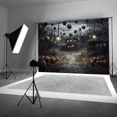 Lofaris Haunted Farmhouse in a Spooky Forest Photography Backdrop Creepy Old House with Lanterns Halloween Night Scenery