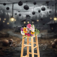 Lofaris Haunted Farmhouse in a Spooky Forest Photography Backdrop Creepy Old House with Lanterns Halloween Night Scenery