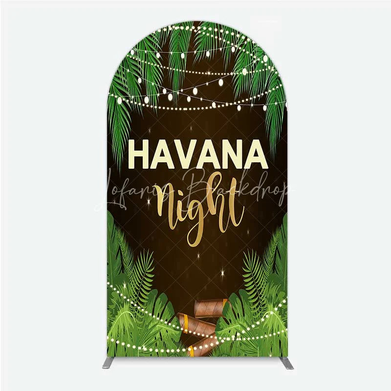 Lofaris Havana Night Arch Backdrop Tropical Palm Leaves and String Lights Background Summer Party Decoration Tension Fabric