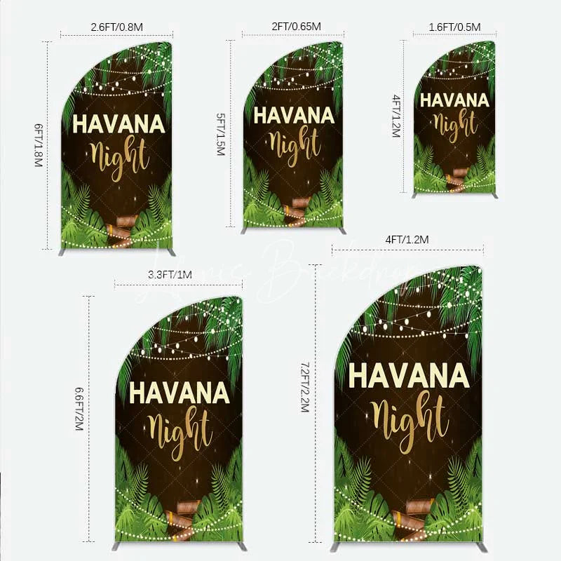Lofaris Havana Night Half Moon Arch Backdrop Tropical Palm Leaves and String Lights Background Summer Party Decoration Tension Fabric