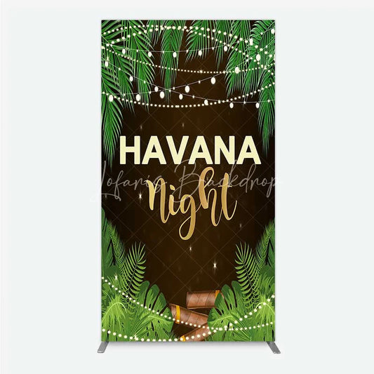 Lofaris Havana Night Rectangle Backdrop Tropical Palm Leaves and String Lights Background Summer Party Decoration Tension Fabric