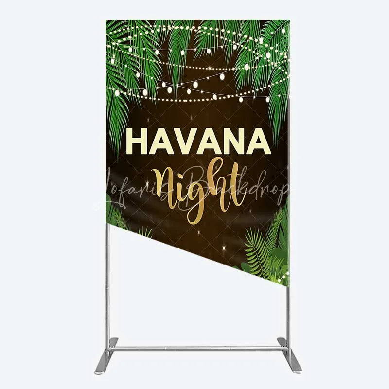 Lofaris Havana Night Rectangle Backdrop Tropical Palm Leaves and String Lights Background Summer Party Decoration Tension Fabric
