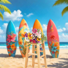 Lofaris Hawaii Beach Surfboard Coconut Tree Summer Backdrop