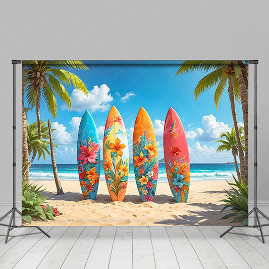 Lofaris Hawaii Beach Surfboard Coconut Tree Summer Backdrop
