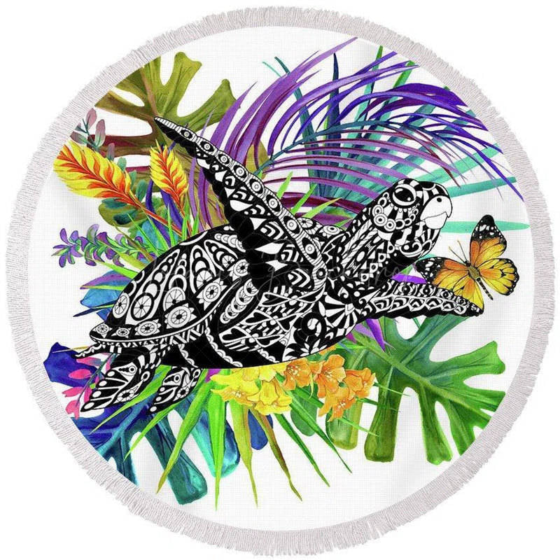 Lofaris Hawaii Grass Butterfly Sweet Vibe Round Beach Towel