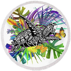 Lofaris Hawaii Grass Butterfly Sweet Vibe Round Beach Towel