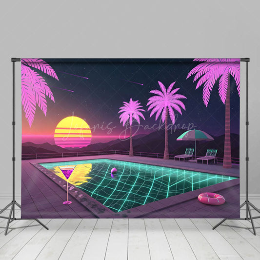 Lofaris Hawaii Hot Summer Night Outside Pool Party Backdrop