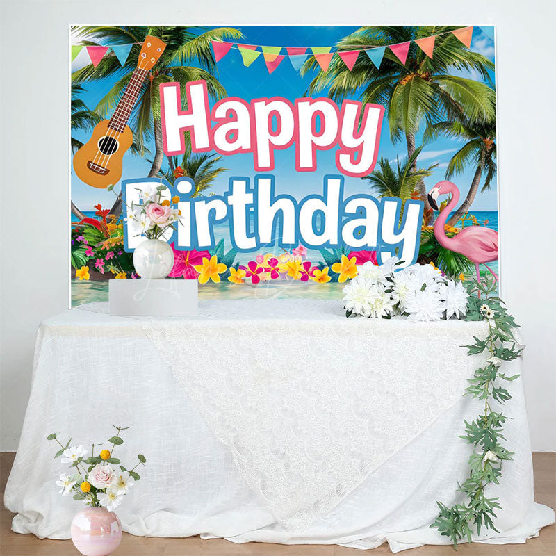 Lofaris Hawaii Summer Vibe Ocean Flamingo Birthday Backdrop