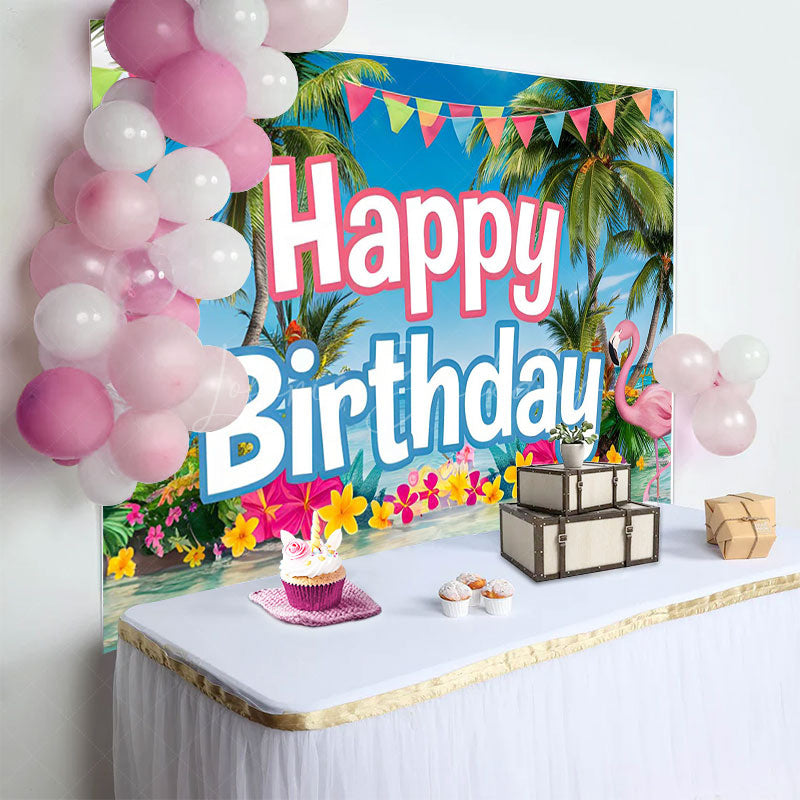 Lofaris Hawaii Summer Vibe Ocean Flamingo Birthday Backdrop