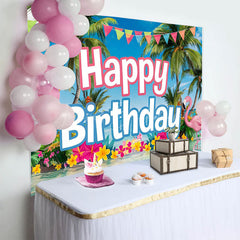 Lofaris Hawaii Summer Vibe Ocean Flamingo Birthday Backdrop