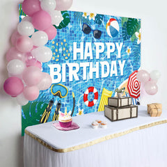 Lofaris Hawaii Summer Vibe Pool Party Happy Birthday Backdrop
