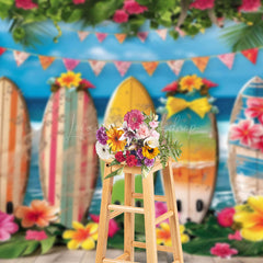 Lofaris Hawaiian Beach Surfboard Flag Summer Vibe Backdrop