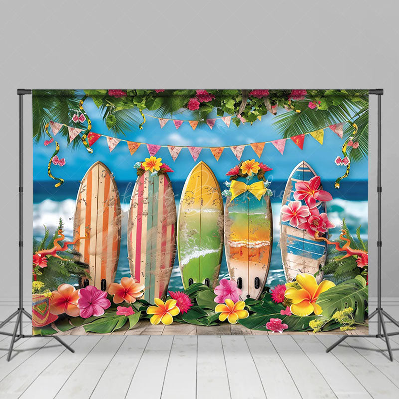 Lofaris Hawaiian Beach Surfboard Flag Summer Vibe Backdrop