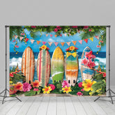 Lofaris Hawaiian Beach Surfboard Flag Summer Vibe Backdrop