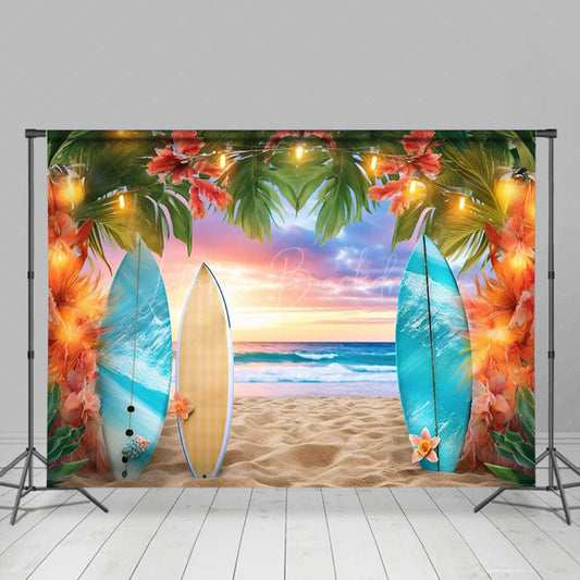 Lofaris Hawaiian Beach Surfboard Sunset Summer Vibe Backdrop