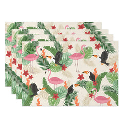 Lofaris Hawaiian Flamingo and Monstera Placemats Set of 4 for Summer Tropical Luau Beach Party Decor