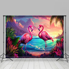 Lofaris Hawaiian Floral Flamingo Hot Summer Photo Backdrop