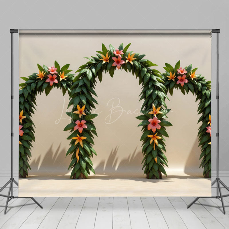 Lofaris Hawaiian Grass Arch Floral Summer Room Set Backdrop