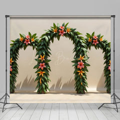 Lofaris Hawaiian Grass Arch Floral Summer Room Set Backdrop