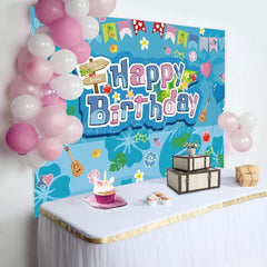 Lofaris Hawaiian Luau Happy Birthday Backdrop Blue Tropical with Surfboard and Ukulele Summer Beach Party Decor