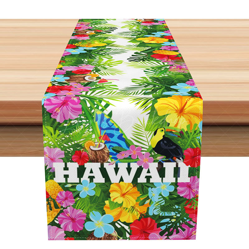 Lofaris Hawaiian Summer Table Runner with Vivid Tropical Plants for Greenery Luau Party and Beach House Decor
