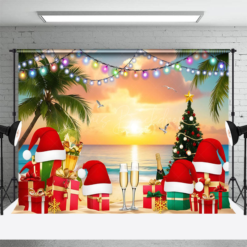 Lofaris Hawaiian Sunset Christmas In July Holiday Backdrop