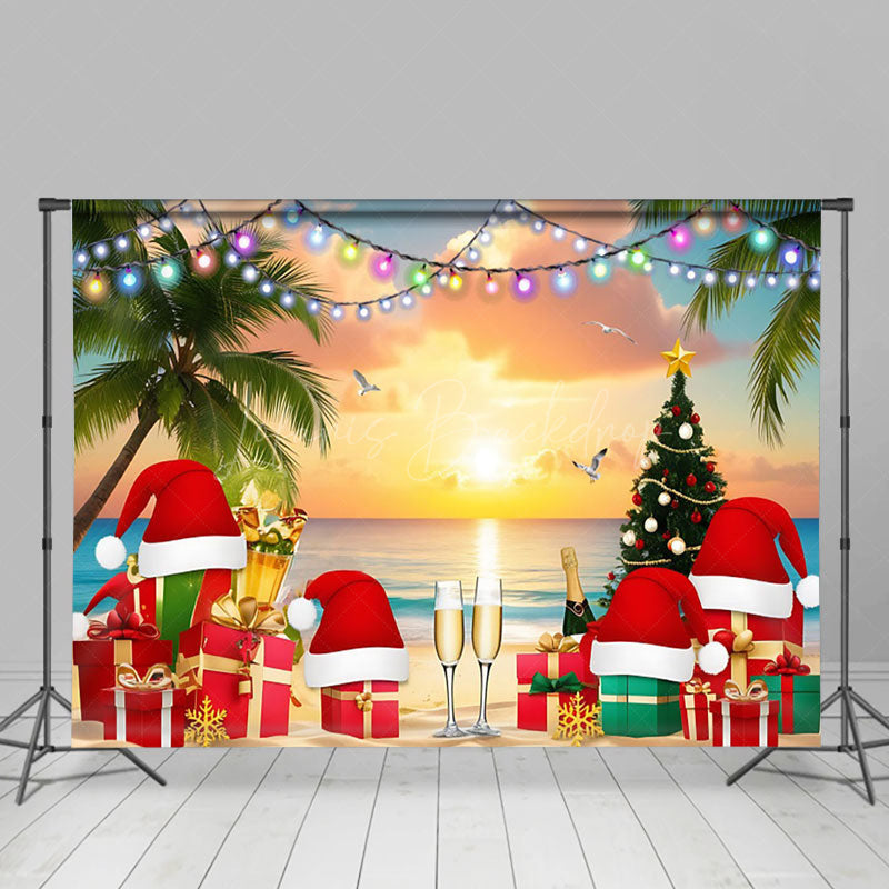 Lofaris Hawaiian Sunset Christmas In July Holiday Backdrop