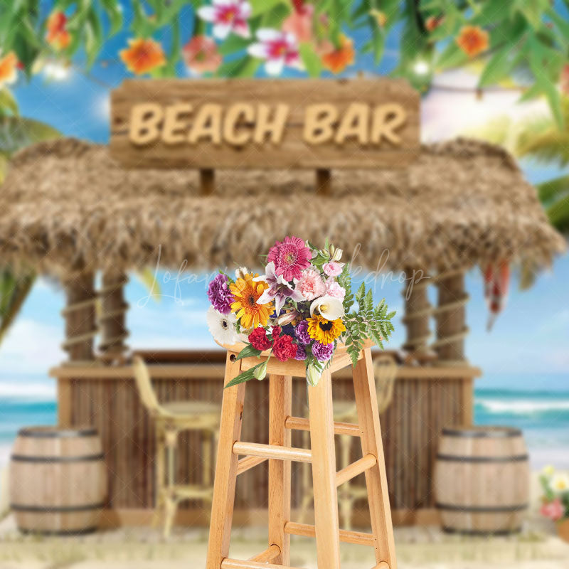 Lofaris Hawaiian Wooden Beach Bar Summer Vibe Photo Backdrop