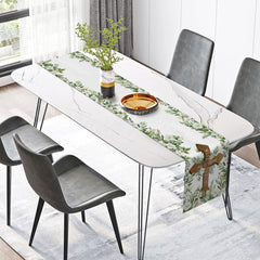 Lofaris He Is Risen Cross Easter Plant Leaves Table Runner