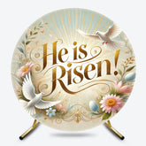 Lofaris He Is Risen Pigeon Floral Eggs Round Easter Backdrop