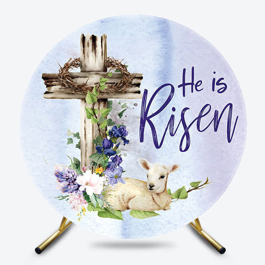 Lofaris He Is Risen Sheep Cross Floral Round Easter Backdrop