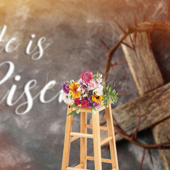 Lofaris He Is Risen Thorns Cross Easter Photography Backdrop