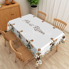 Lofaris He Is Risen Wooden Cross Rectangle Tablecloth White Lily Religious Table Cover Christian Easter Home Decor