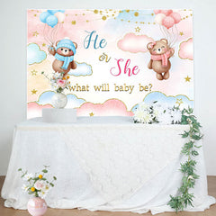 Lofaris He Or She Blue Pink Cloud Bear Gender Reveal Backdrop