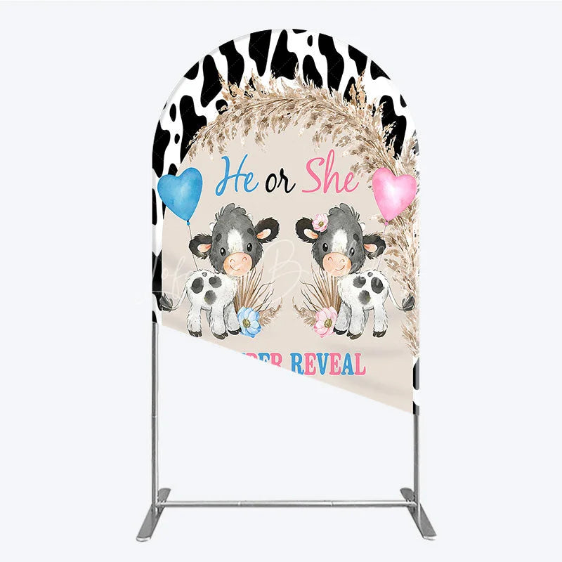 Lofaris He or She Gender Reveal Cow Arch Backdrop Western Farm Animal and Pampas Grass Party Cover