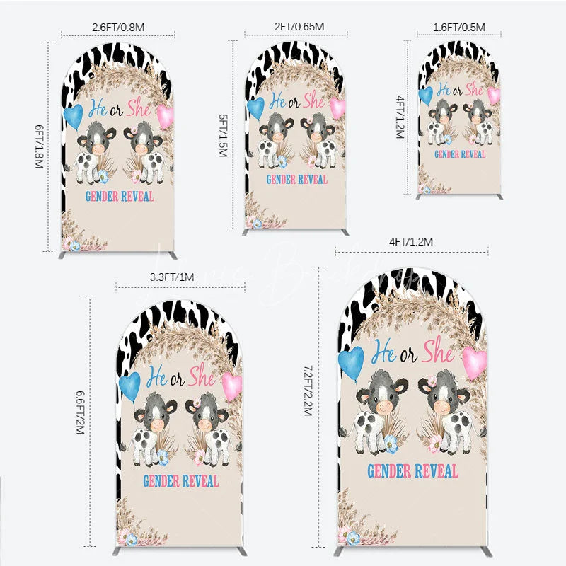 Lofaris He or She Gender Reveal Cow Arch Backdrop Western Farm Animal and Pampas Grass Party Cover